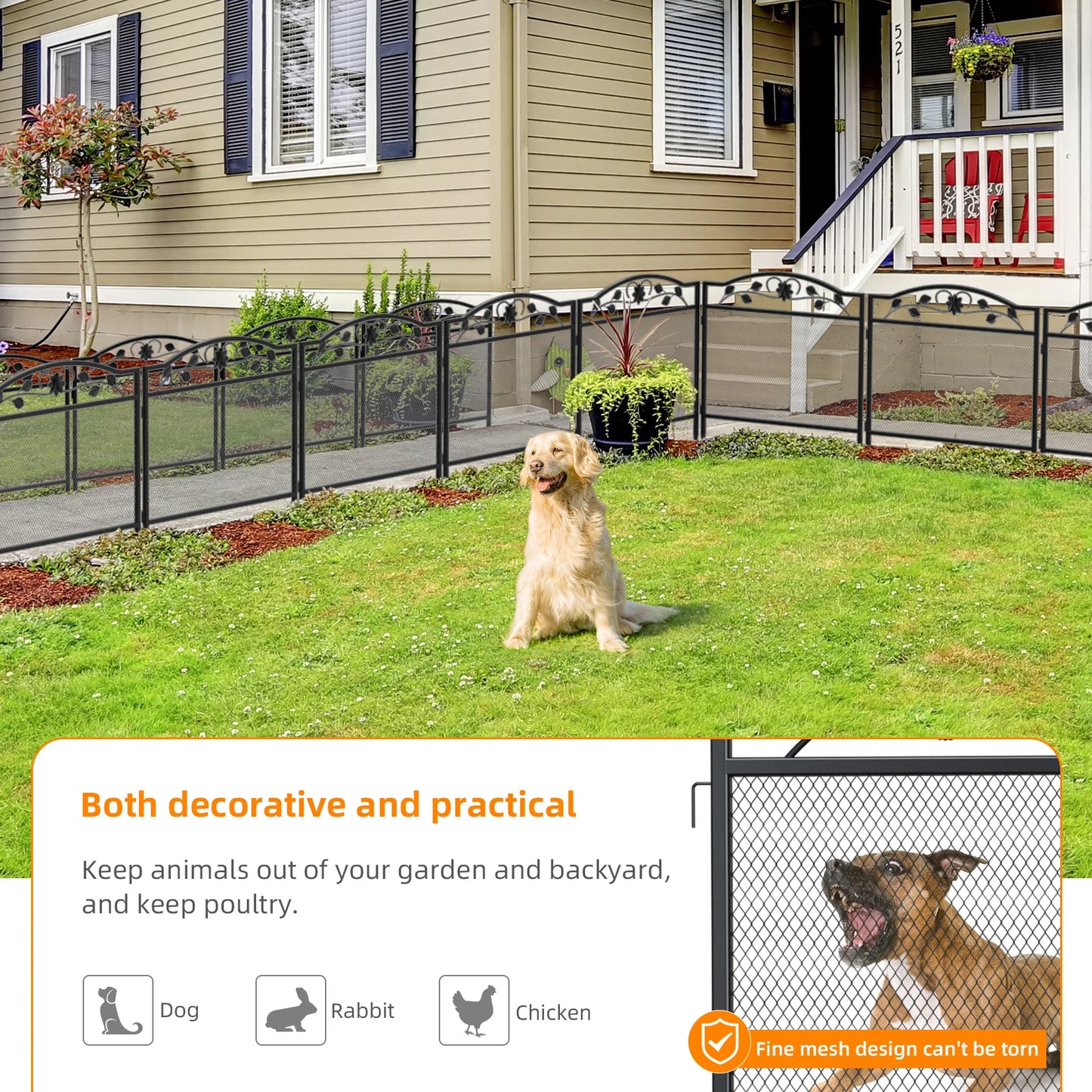 5 Panel Decorative Garden Fence Outdoor Dog Animal Barrier Metal
