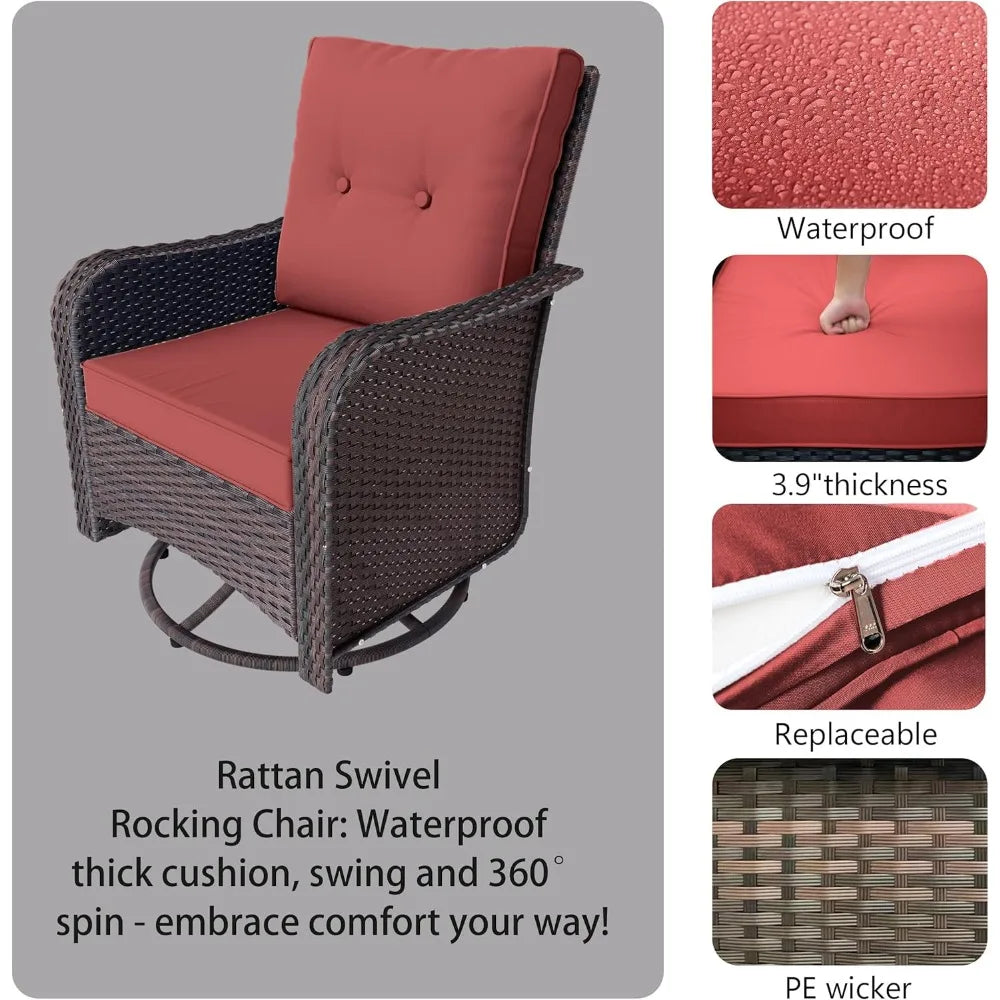 Ljustra 3 Piece Wicker Swivel Rocking Chair Set Outdoor Patio Furniture