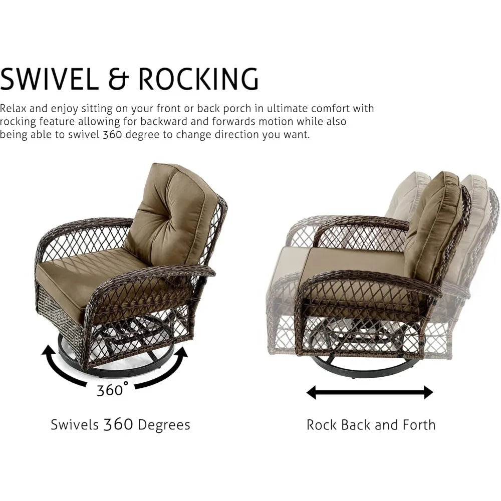 3 Pieces Patio Furniture Set Outdoor Swivel Glider Rocker Wicker Bistro Set
