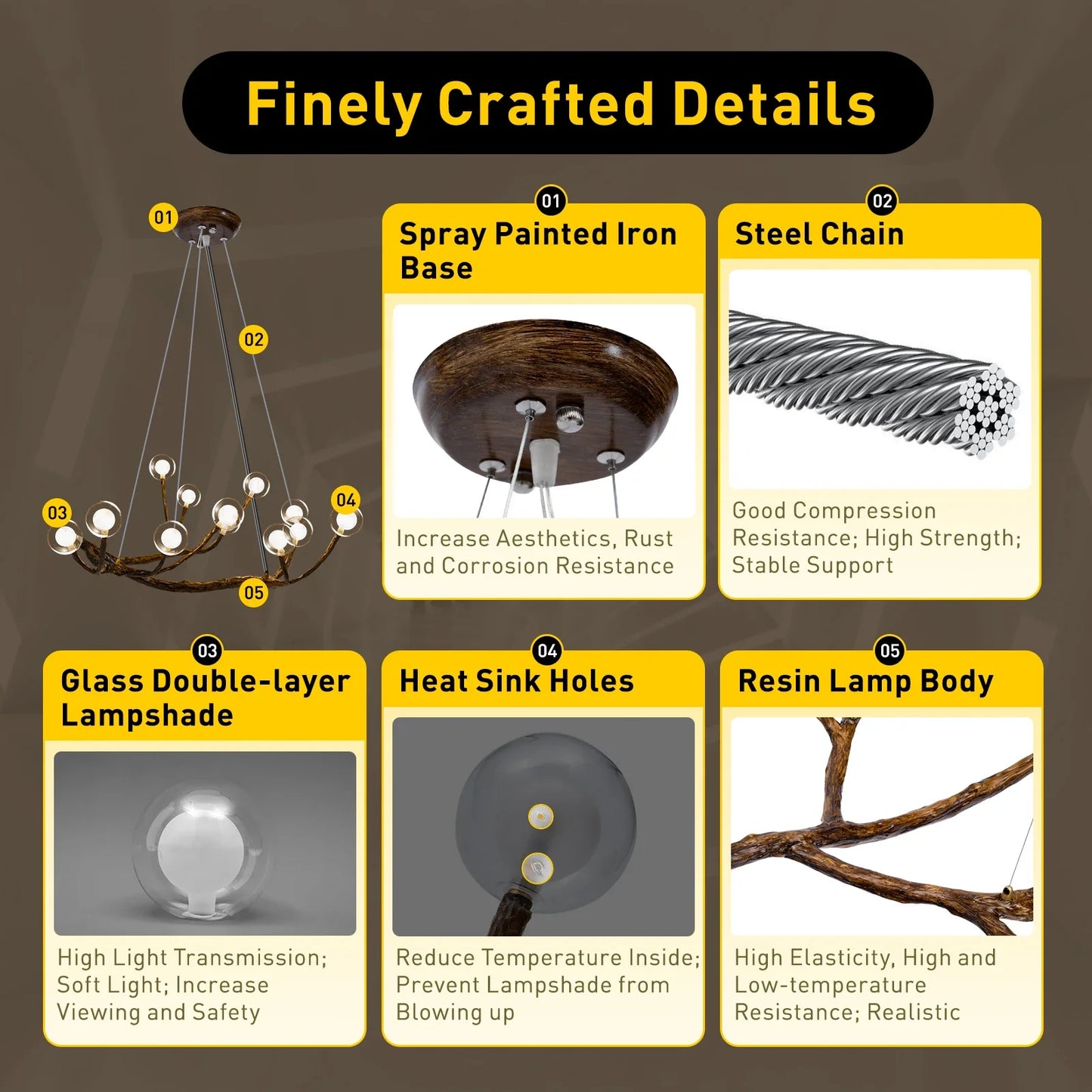 Vintage Rustic Tree Branch Glass Ball Chandelier Nordic Hanging Lamp