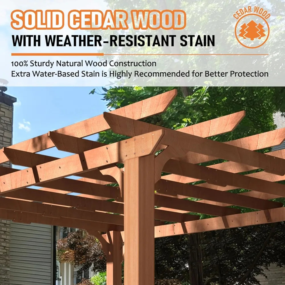 10x12 FT Wooden Pergola Cedar Gazebo Outdoor Garden Shelter