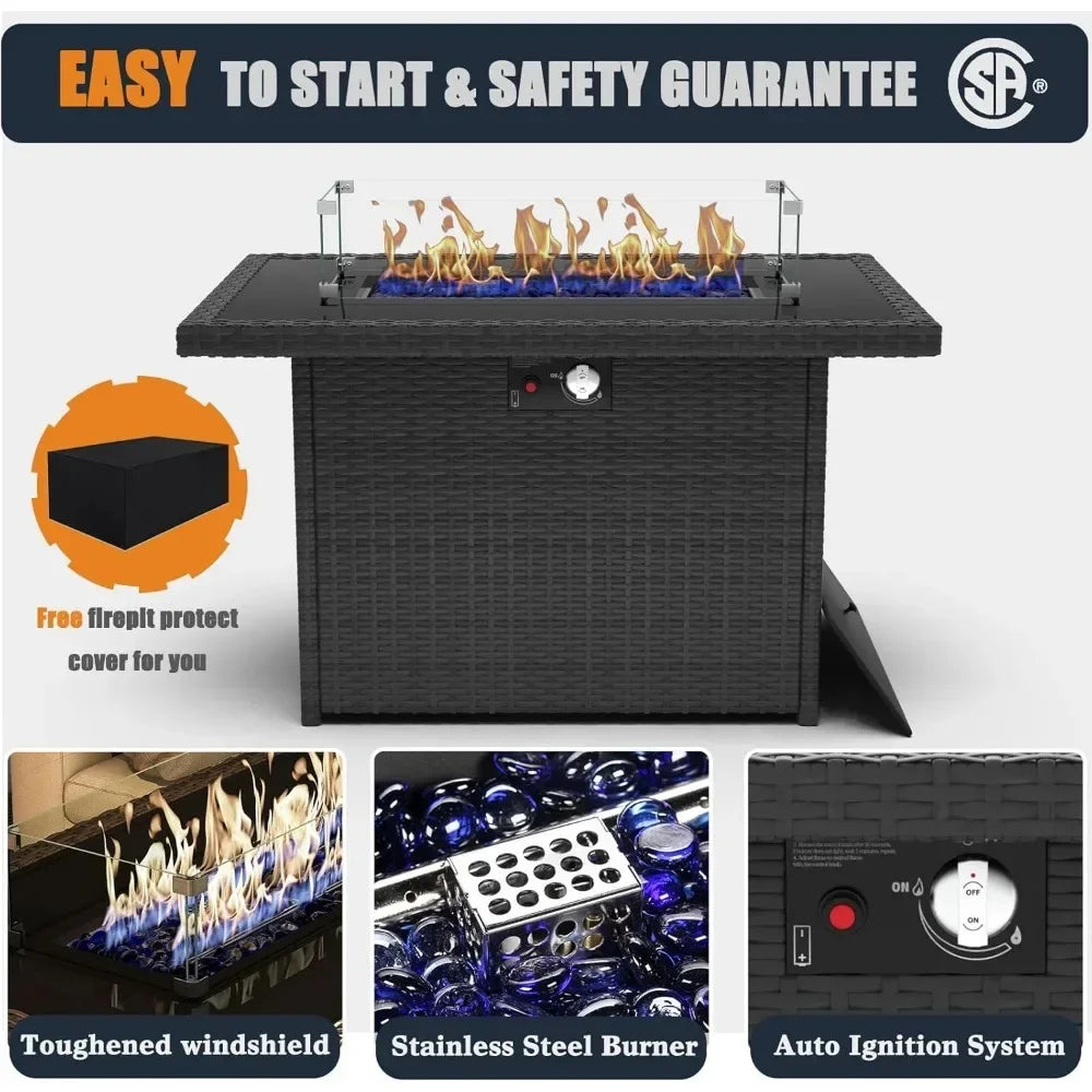 Patio Furniture Set with Fire Pit 8 Pieces Outdoor Wicker Sofa Set