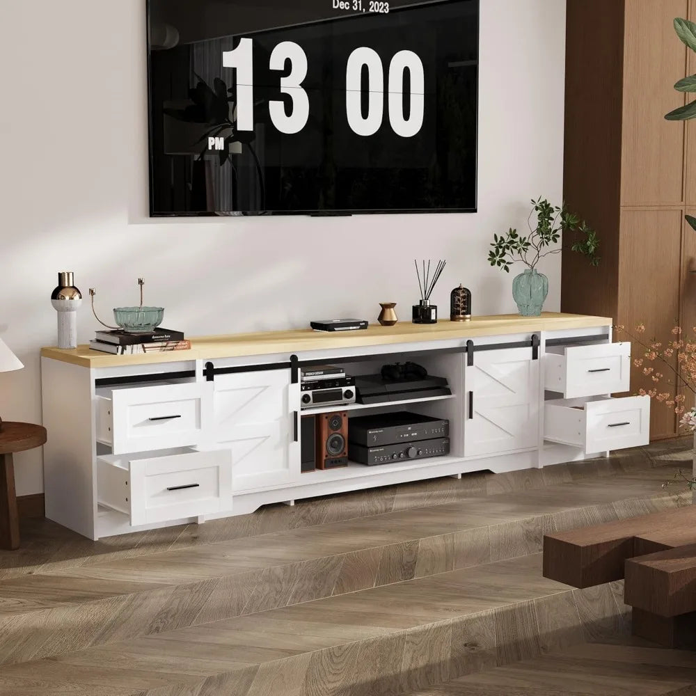 Farmhouse TV Stand for 100 Inch TV Entertainment Center with Storage