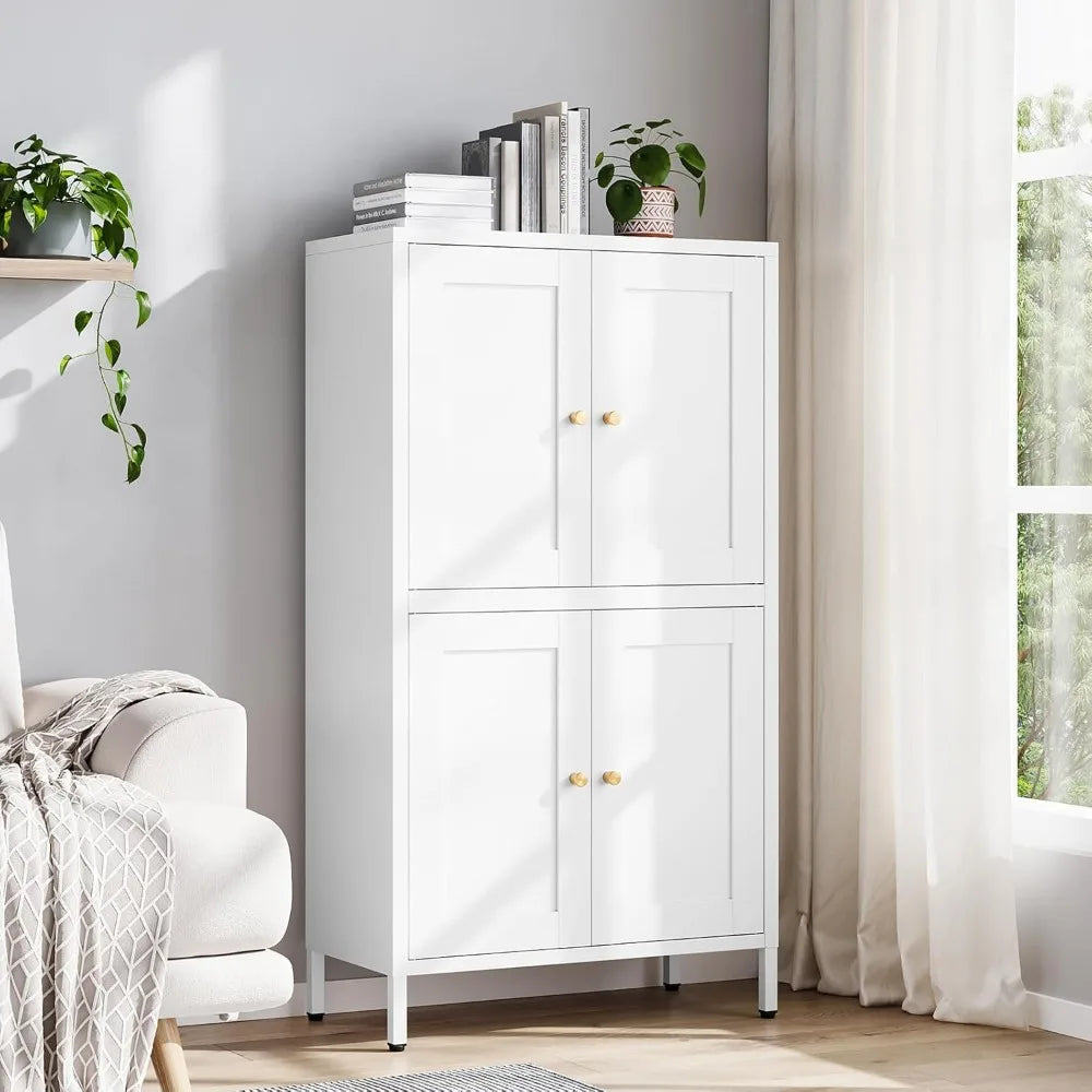 Ljustra Metal Pantry Cabinet Tall Kitchen Storage with 4 Doors Adjustable Shelves