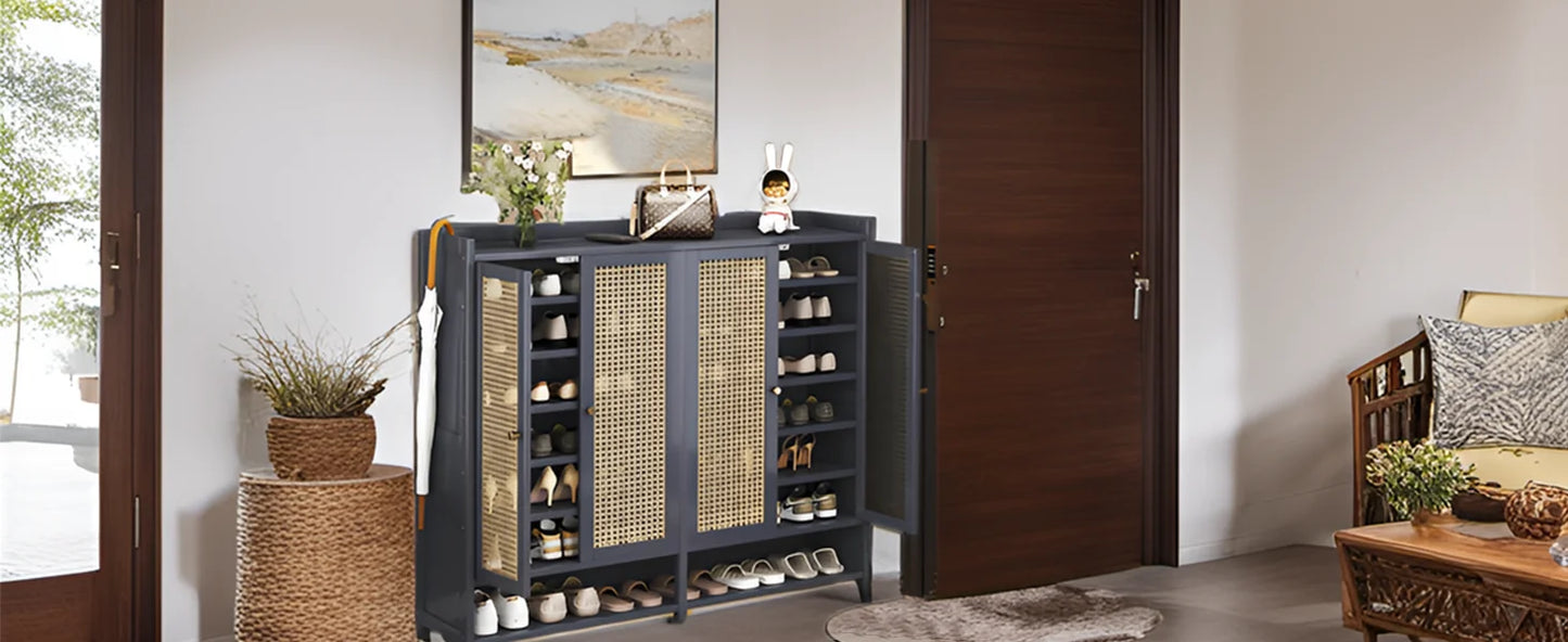 8 Tier Bamboo Shoe Storage Cabinet Freestanding Shoe Rack for Closet