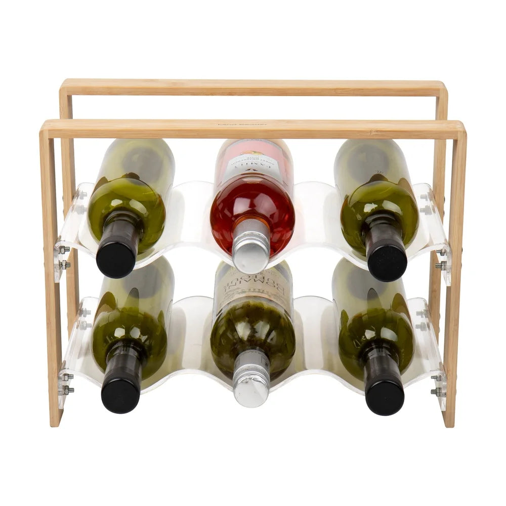 Modern Bamboo Acrylic Wine Rack 6 Bottle Holder Countertop Organizer