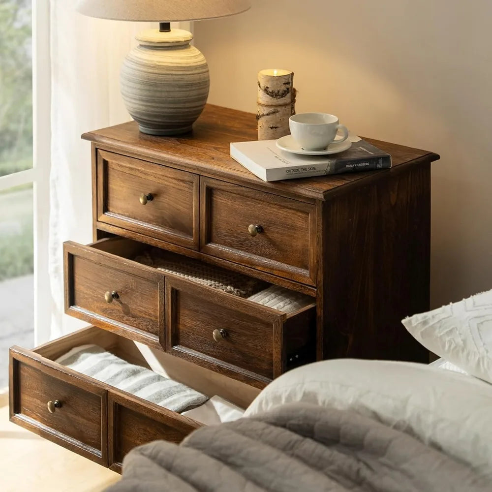 3 Drawer Nightstand with Charging Station Solid Wood Farmhouse Design