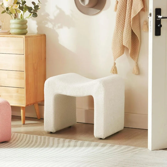 Small Modern Footstool Ottoman Teddy Velvet Vanity Chair Living Room