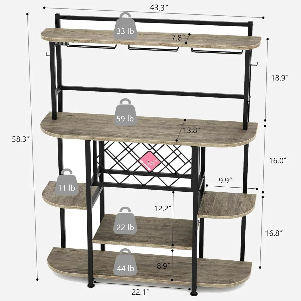 Wine Rack with LED Light Freestanding Bar Table 6-Tier Storage Cabinet