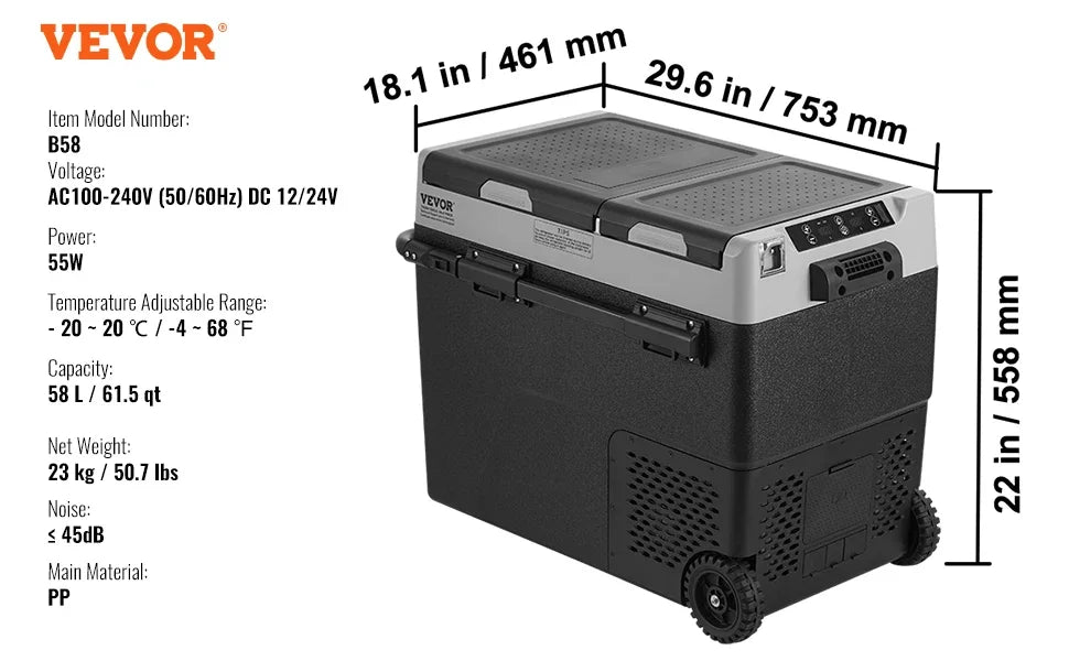 Portable Car Refrigerator Dual Zone Freezer 12V Compressor Cooler