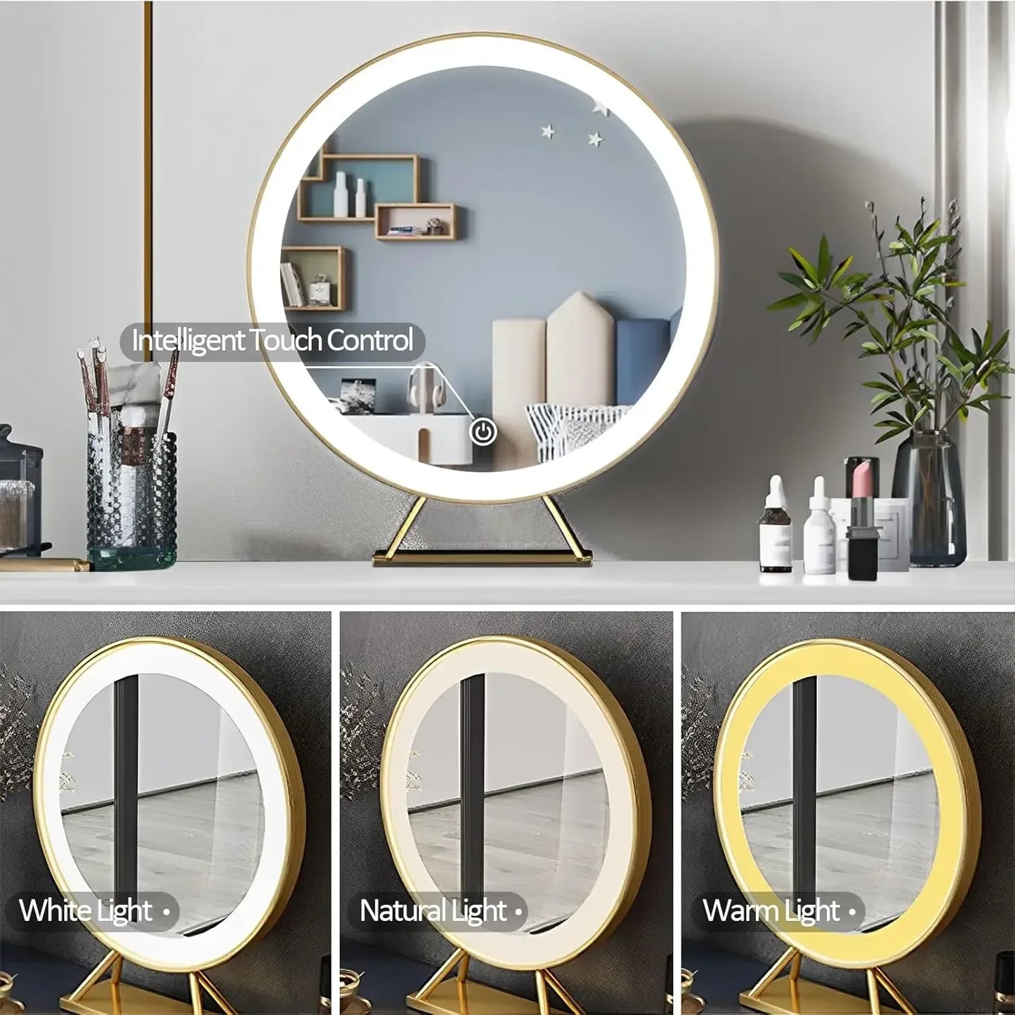 Makeup Vanity Set with Mirror Lights Dresser Table 4 Drawers Stool