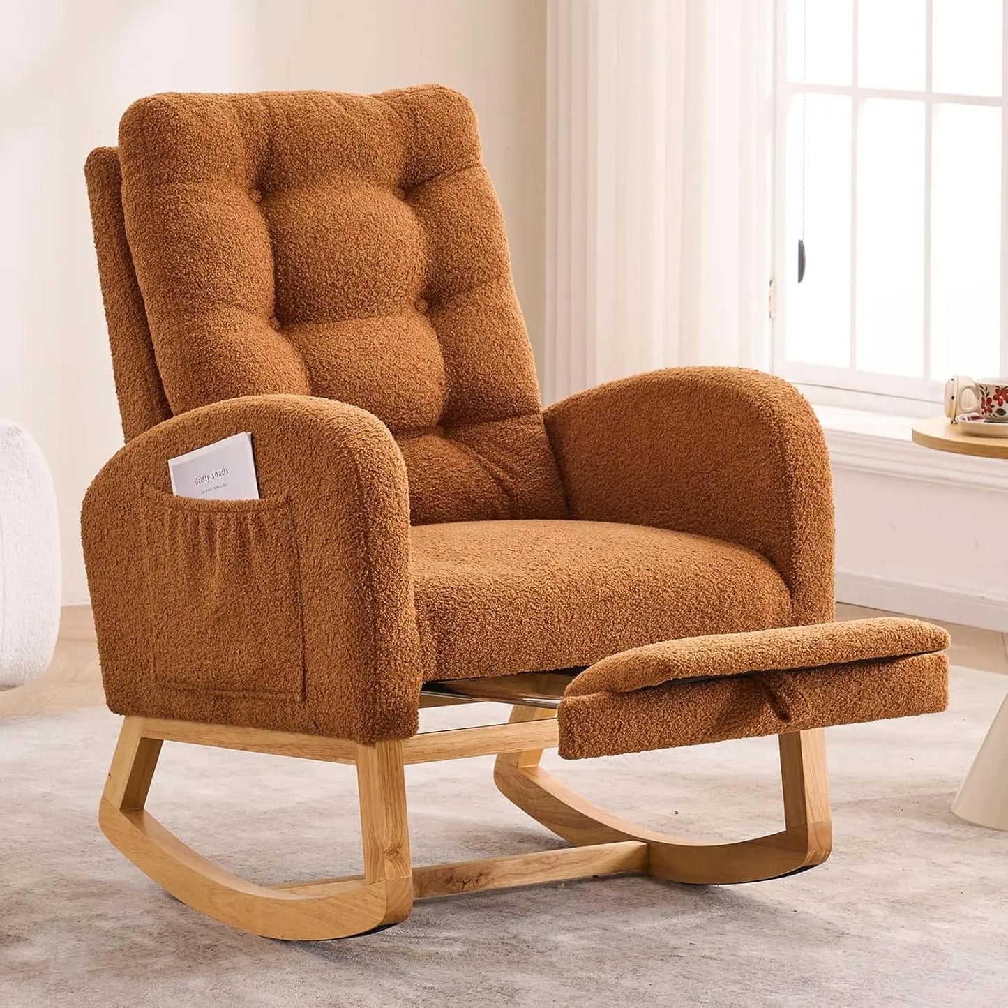 Nursery Rocking Chair Teddy Upholstered Glider Chair with Footrest