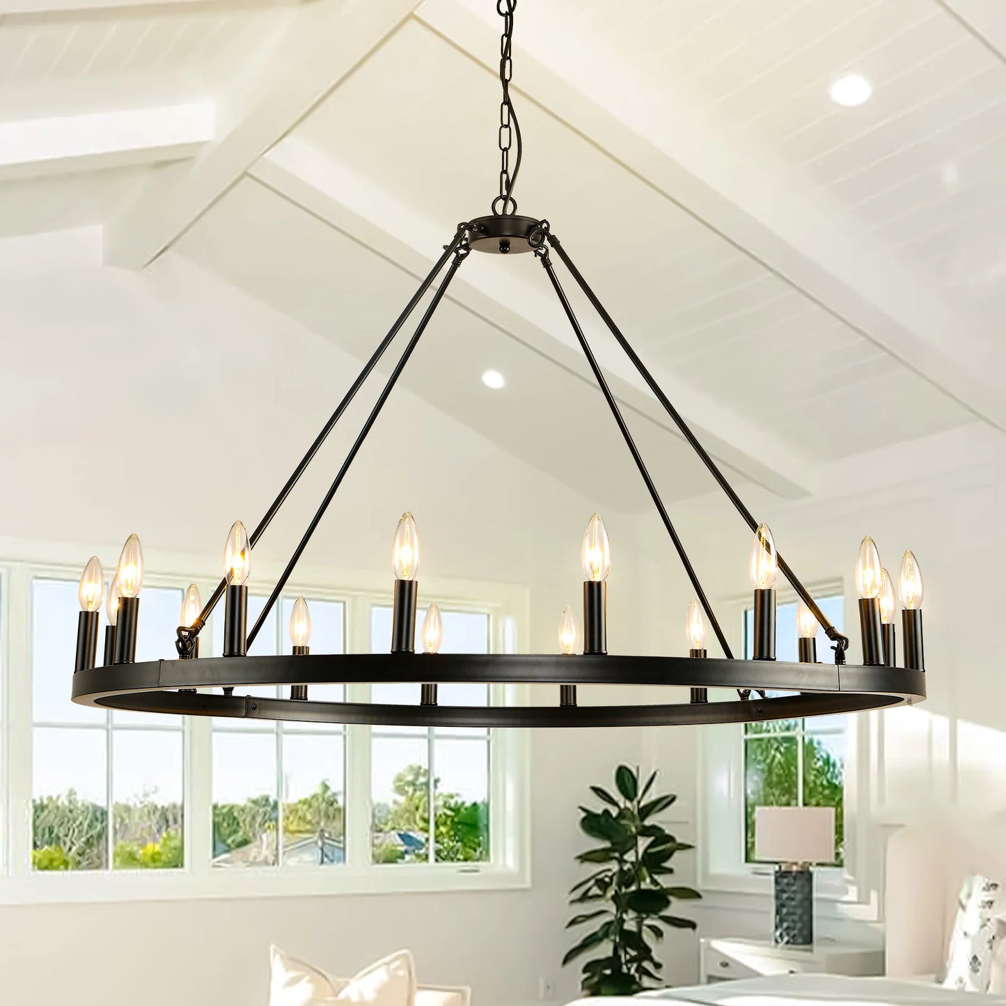 16-Light Wagon Wheel Chandelier Modern Rustic Pendant Light for Home