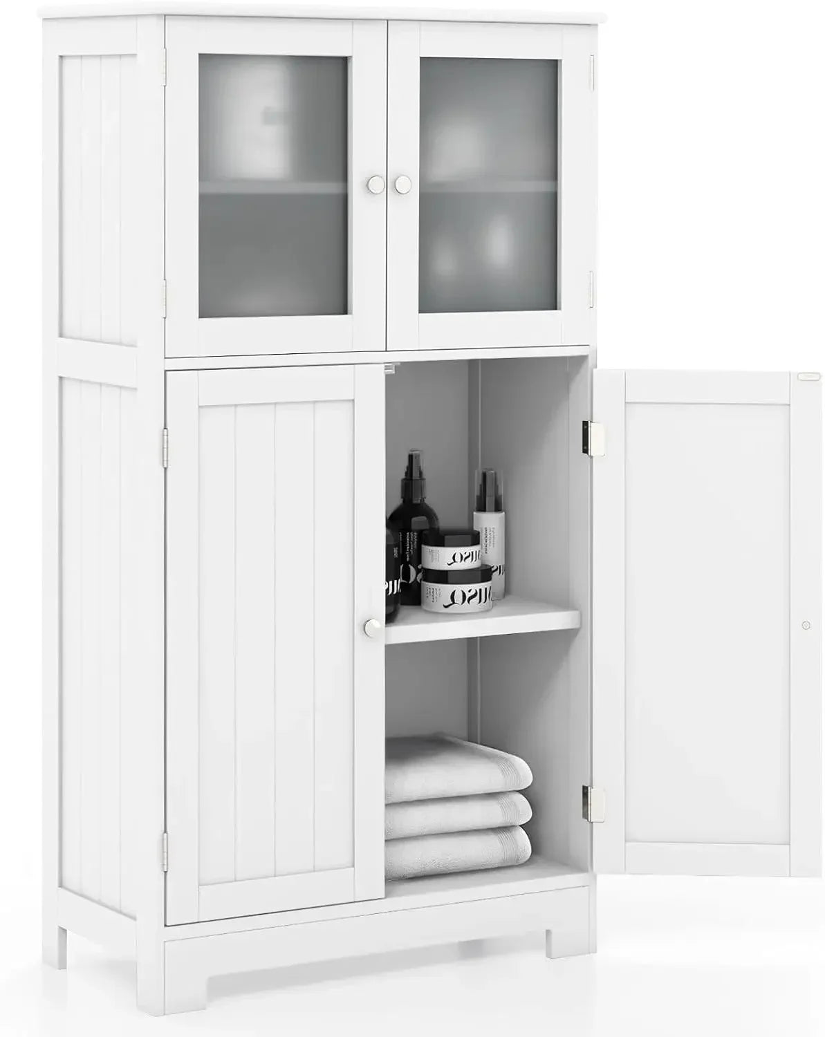 Bathroom Storage Cabinet Wooden Organizer Freestanding Linen Cupboard