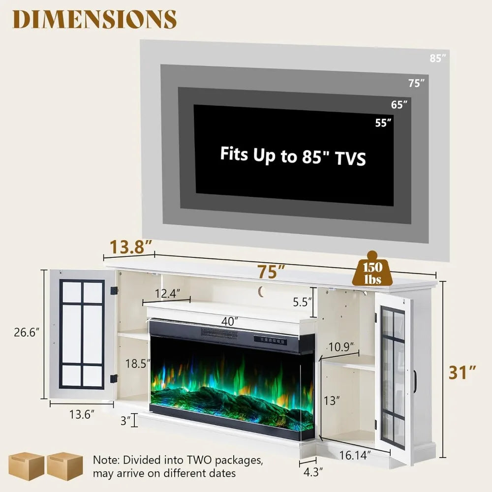 3-Sided Glass Fireplace TV Stand for TVs up to 65 inch Entertainment Center