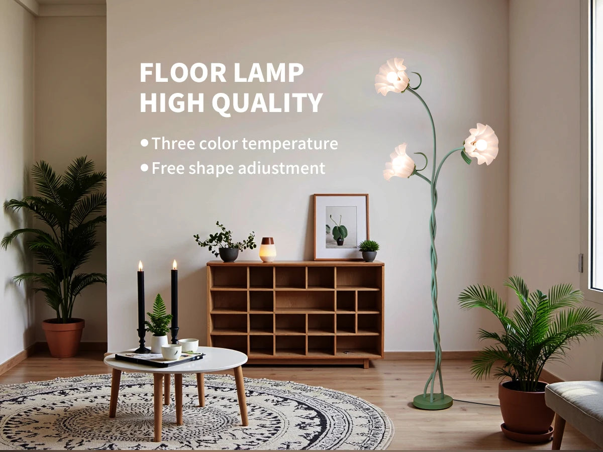 Retro 3-Head Flower Floor Lamp Dimmable Flexible Neck Home Decor