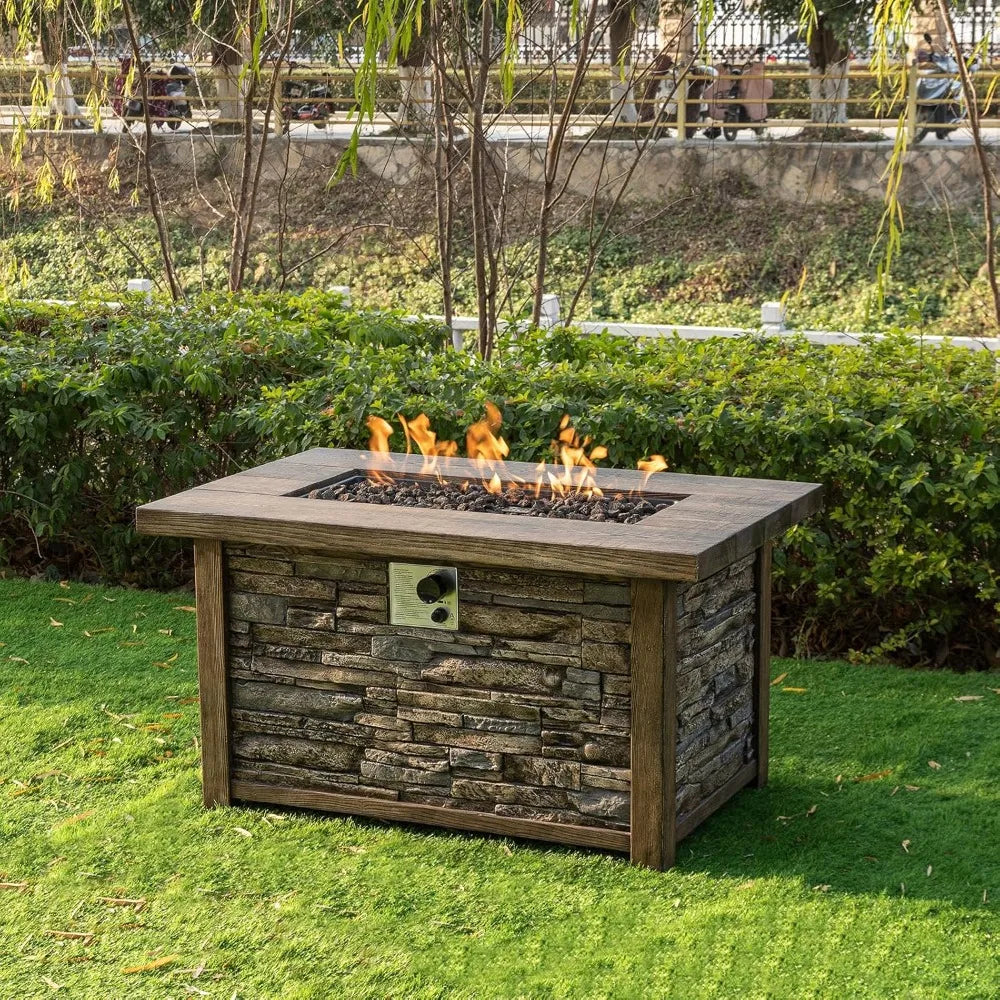 Ljustra Outdoor Rectangular Propane Fire Pit Table 50000 BTU Weather Cover