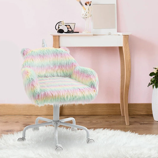 Ljustra Fluffy Unicorn Office Chair Kids Desk Chair with Armrest Support
