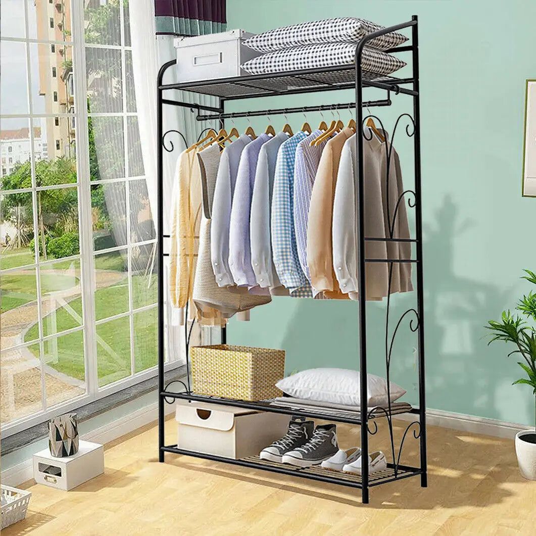 Ljustra Heavy Duty Black Metal Clothes Rack with Storage Shelves
