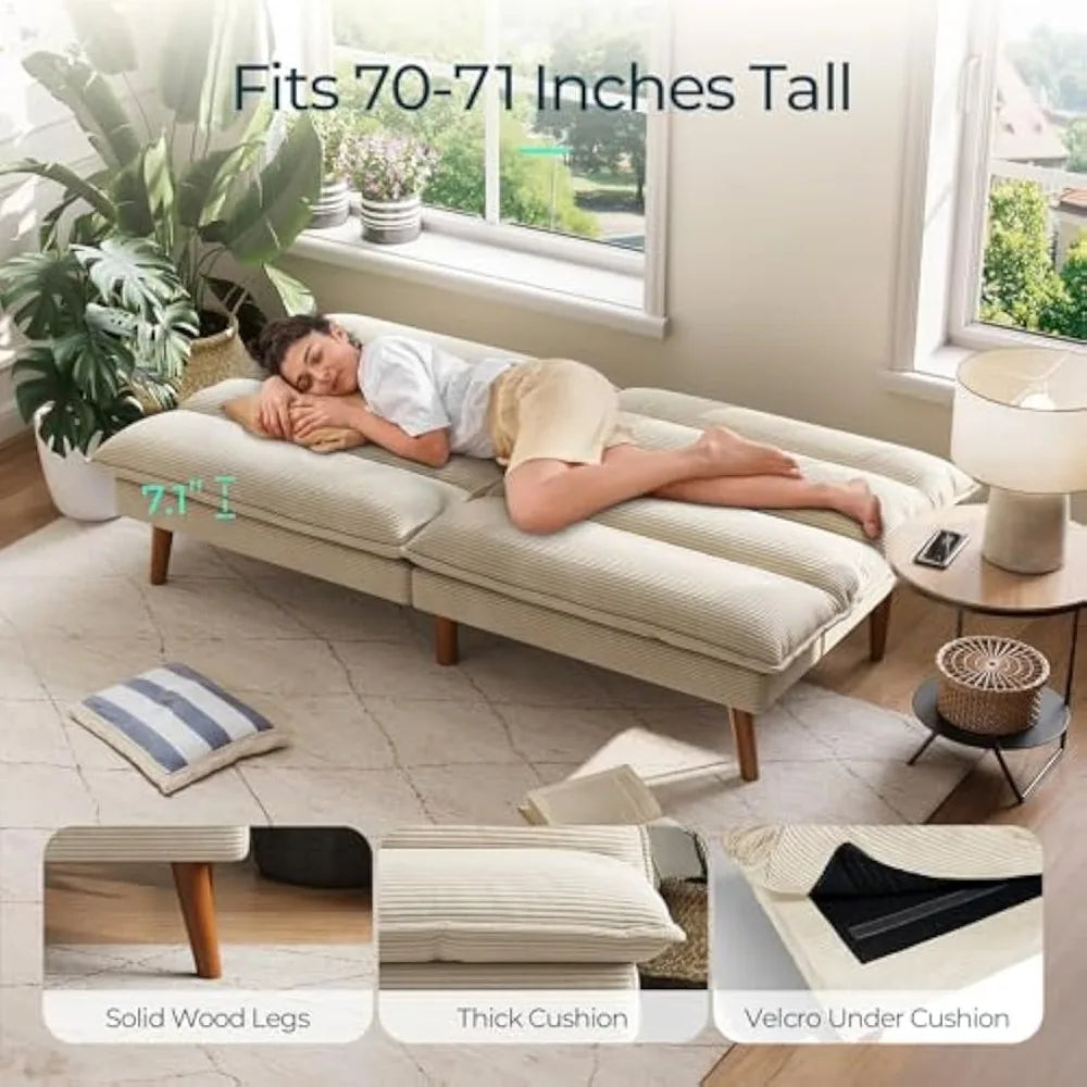 Ljustra 71 Inch Corduroy Futon Sofa Bed Adjustable Backrest Convertible