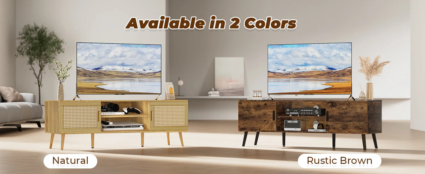 TV Stand for 55 Inch TV with Adjustable Shelf and 2 Cabinets