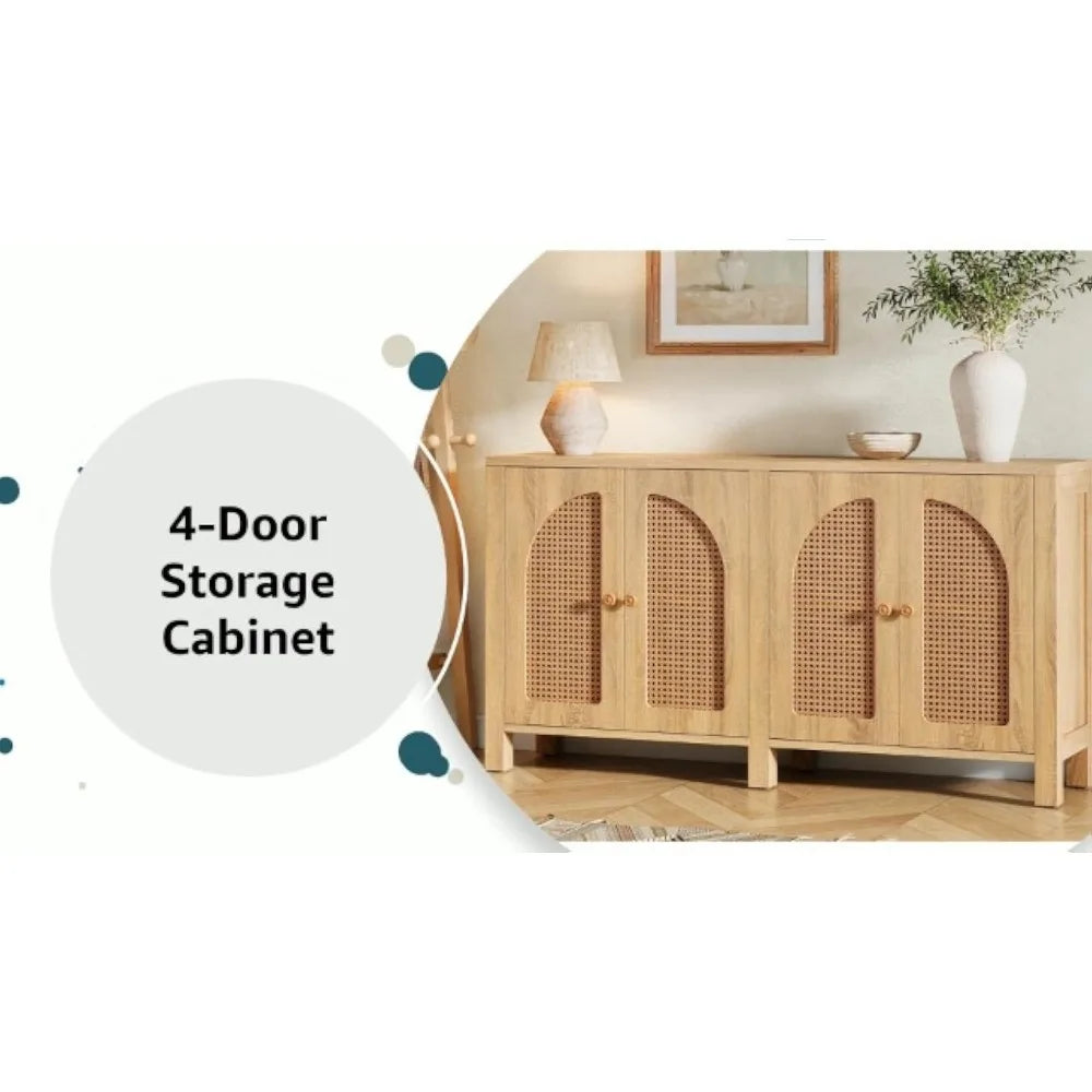 Sideboard Buffet Cabinet Rattan Credenza Kitchen Storage 59" Farmhouse