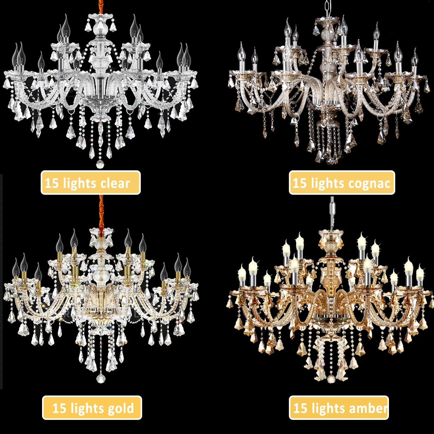 15 Arms Crystal Chandelier Pendant Light Modern K9 for Living Room