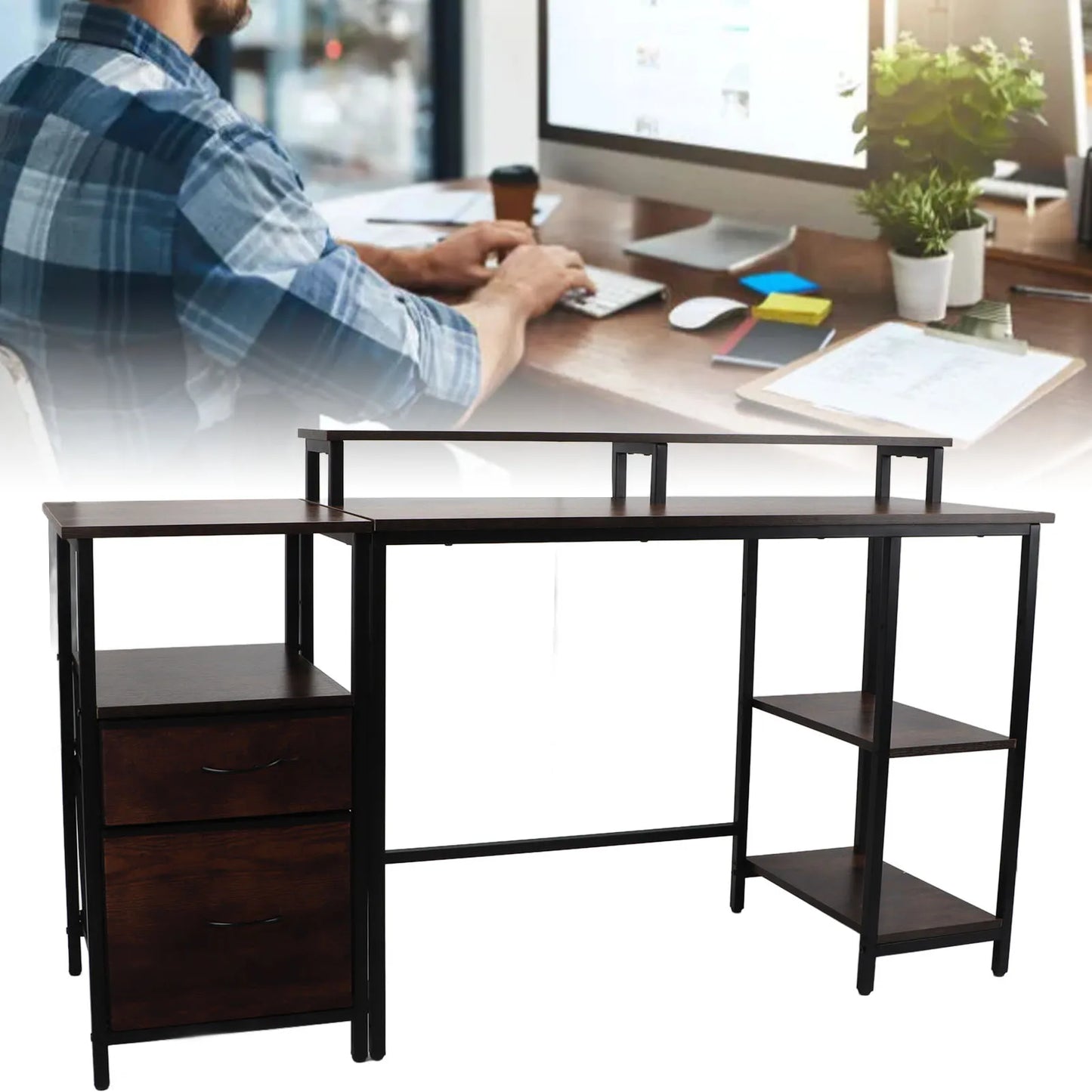 Ljustra Computer Desk with Raised Shelf Sturdy Vintage Home Office Desk
