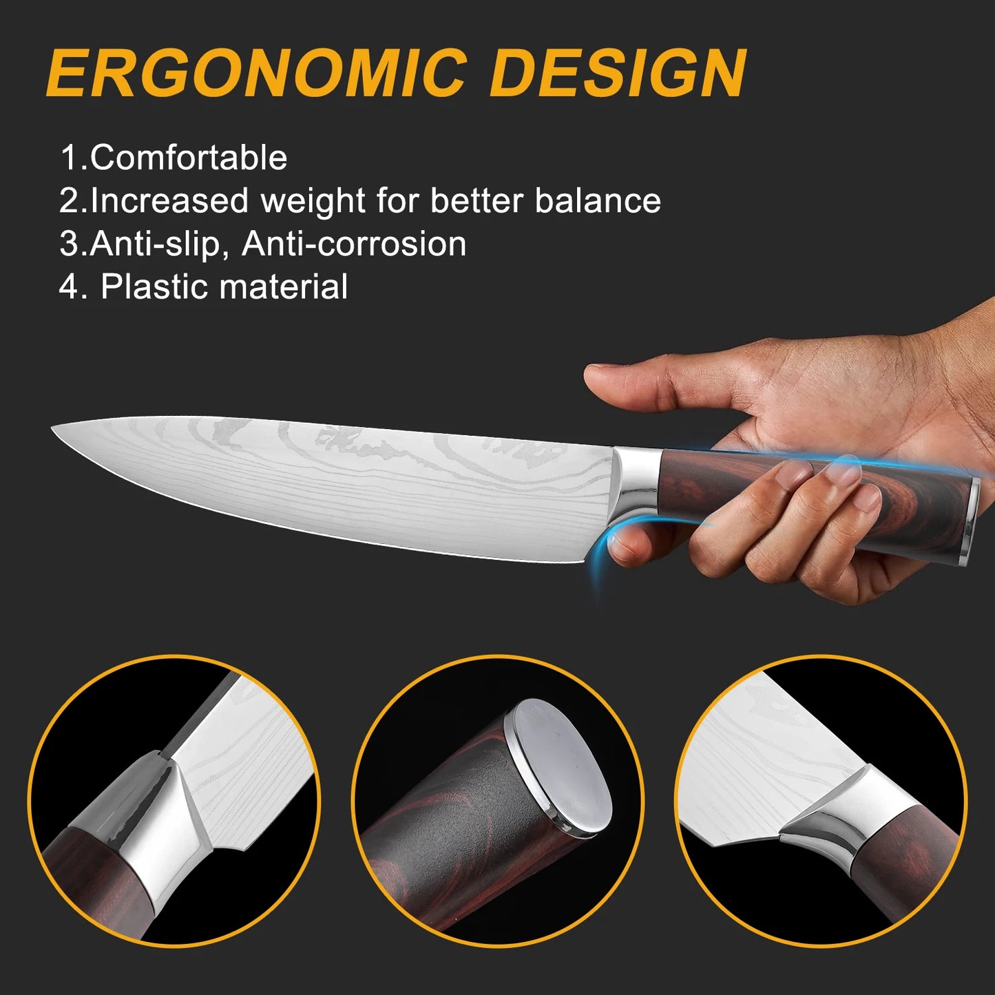 Large Mahogany Kitchen Knife Set Stainless Steel Chef Knives 1-5 Pieces