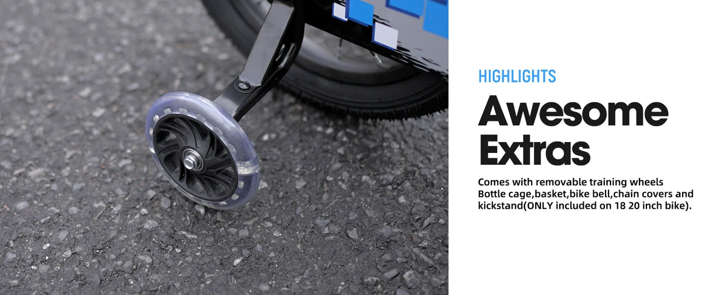 Ljustra Kids Bike with Light Up Training Wheels for Ages 3-12 JoyStar