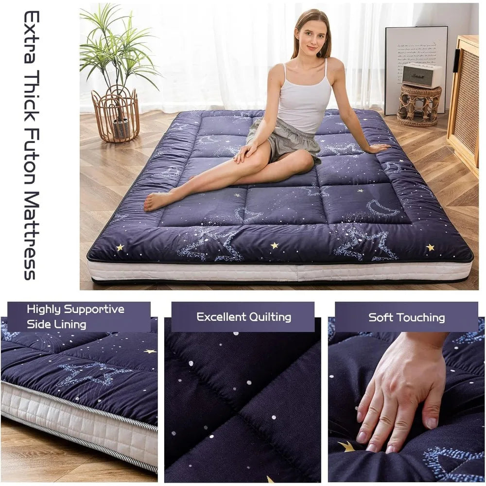 Ljustra Black Moon and Star Futon Mattress Japanese Floor Mattress King