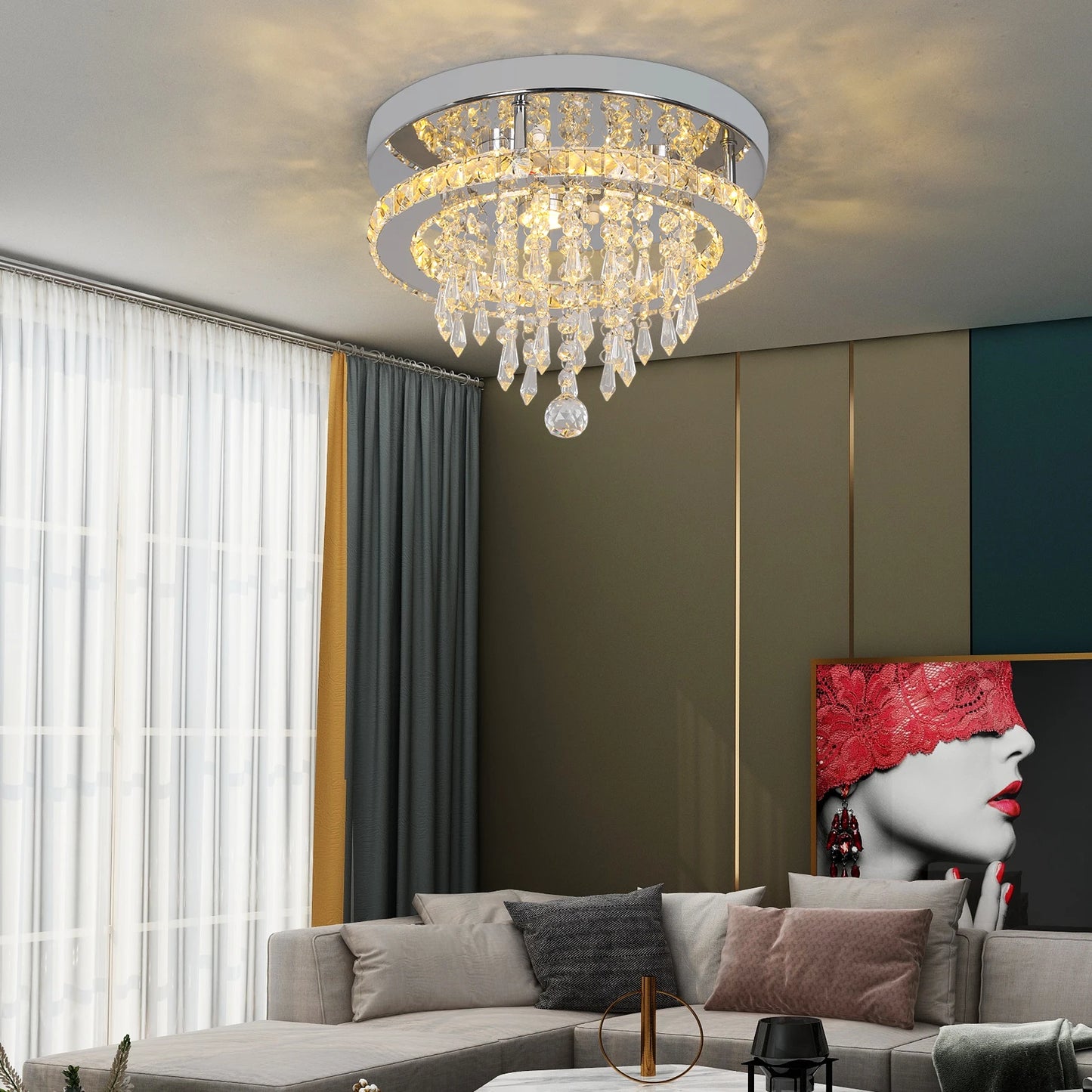 Modern K9 Crystal Chandelier Ceiling Light Fixture LED Pendant Lamp