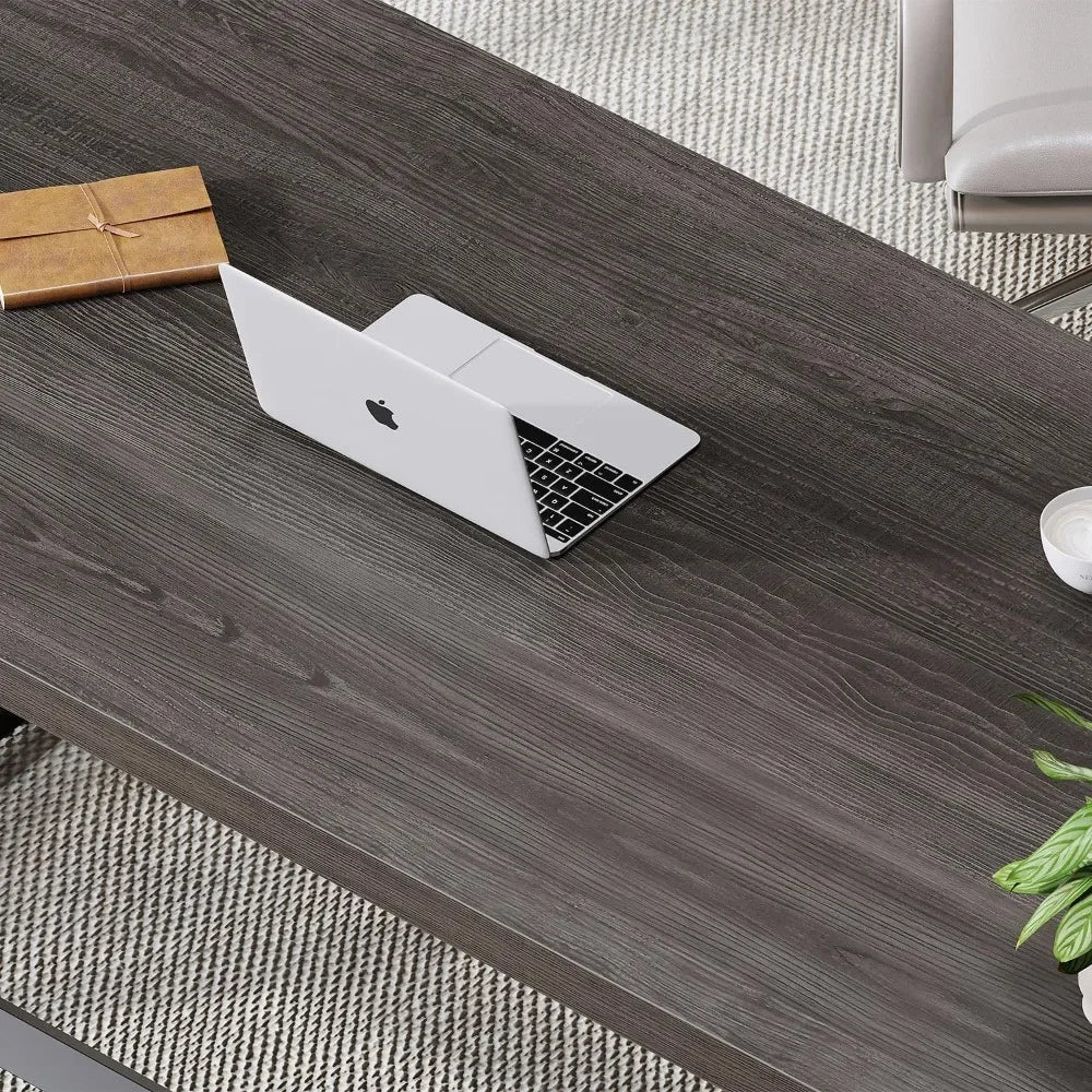 Industrial Computer Desk Rustic Wood Metal Home Office Writing Table