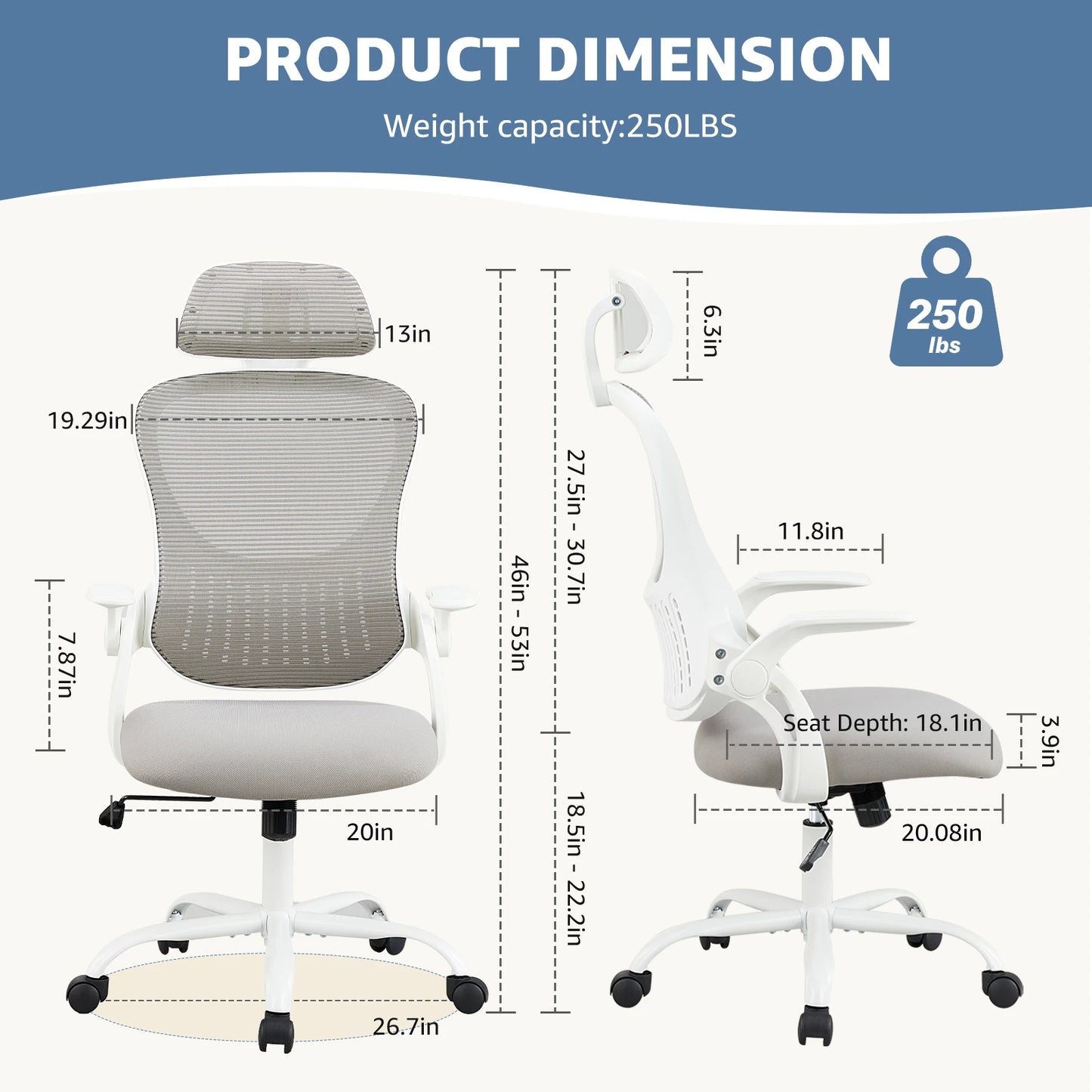 Ergonomic Office Computer Desk Chair Adjustable Lumbar Support Home Office