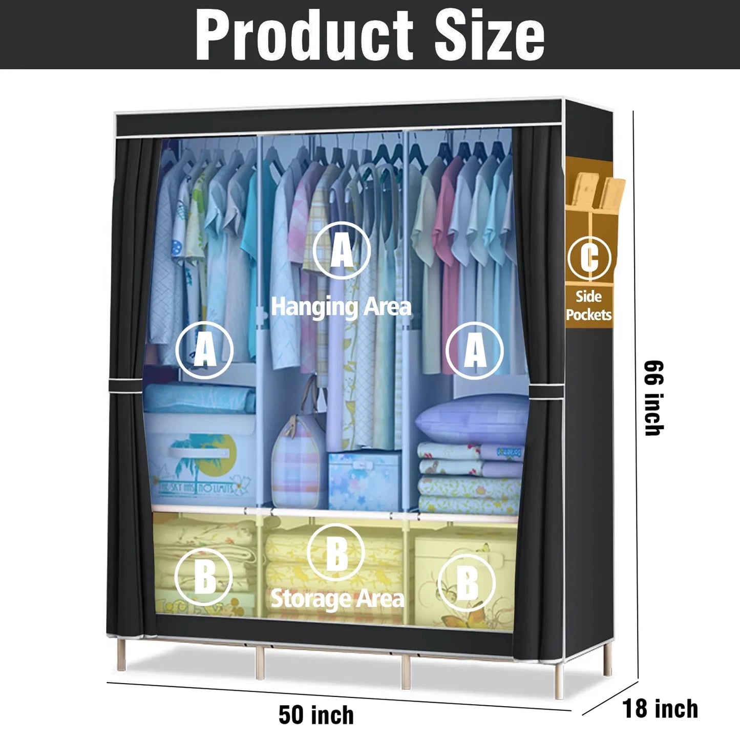 Portable Closet Organizer Rack Clothes Storage Shelf Easy Assembly