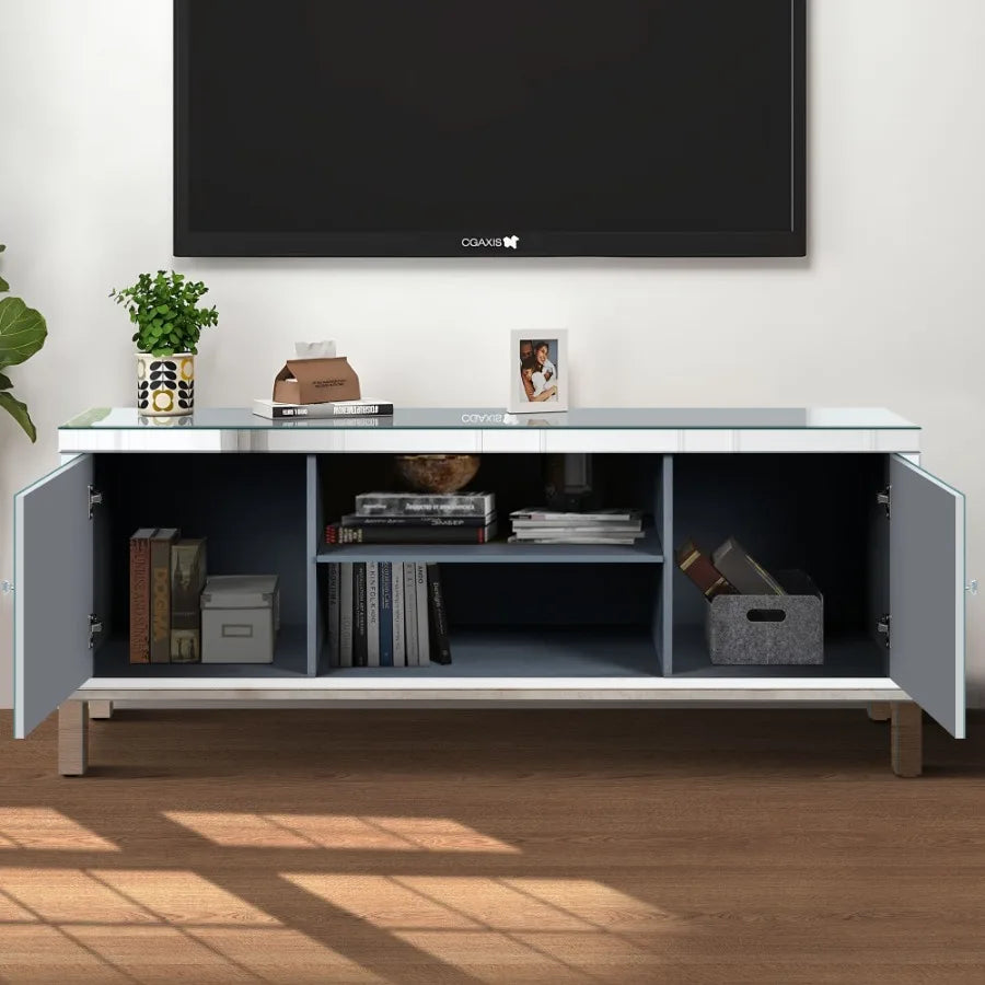Mirrored TV Stand for 65 Inch TV Console Table with Storage Cabinets