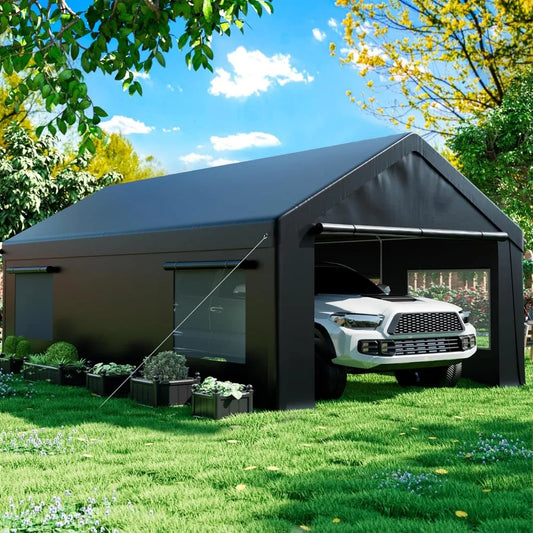 Heavy Duty Portable Garage Carport 12x20 with Roll-Up Windows