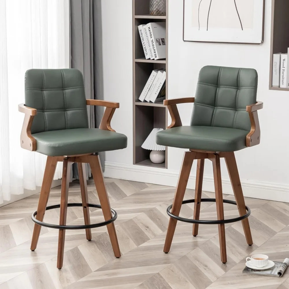 30 Inch Counter Height Bar Stools Leather Upholstered Swivel Set of 2