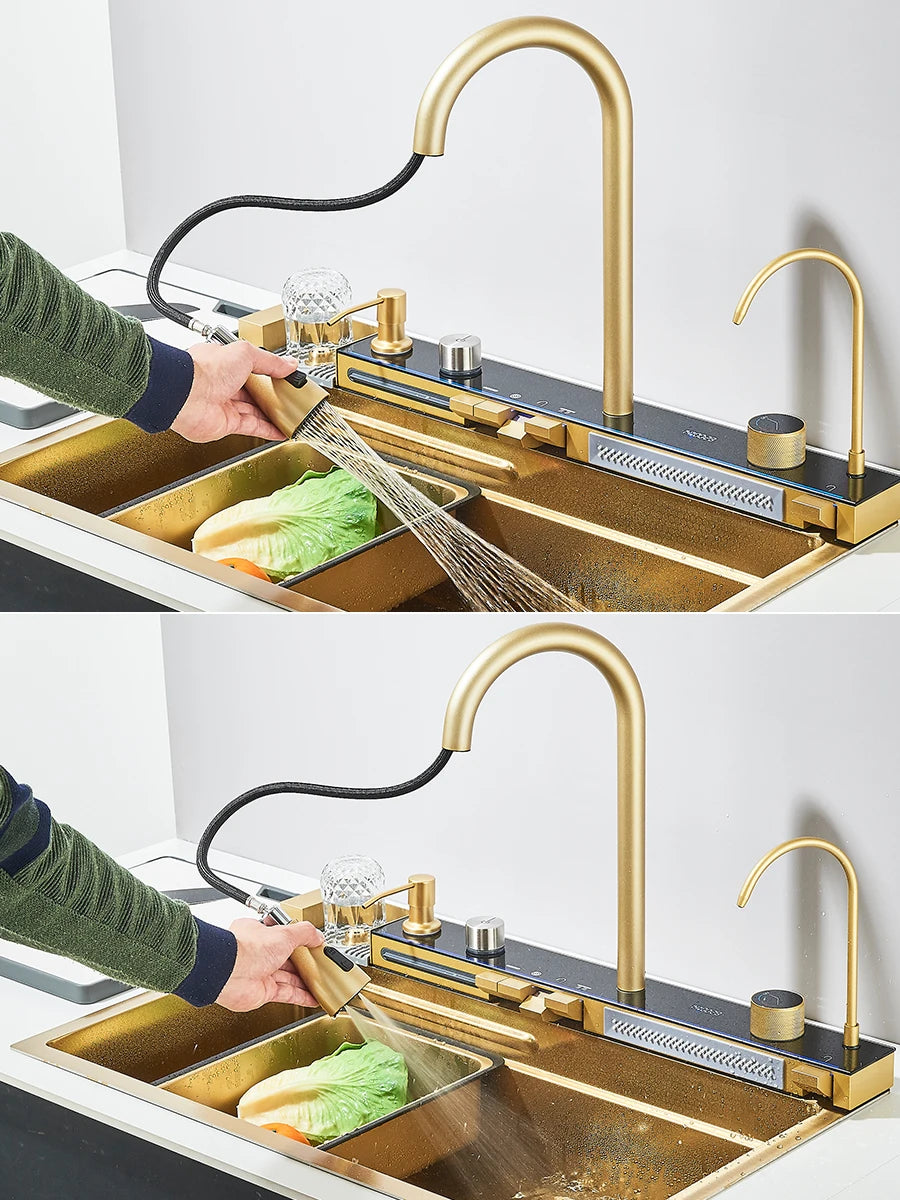 Large Stainless Steel Kitchen Sink 75x45cm with Faucet Digital Display