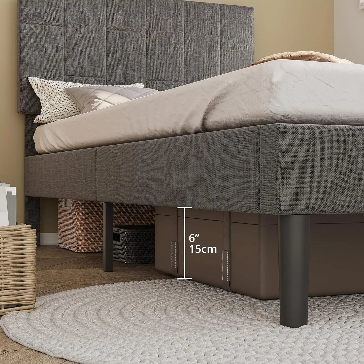 Twin XL Upholstered Bed Frame with Headboard Modern Platform Bed