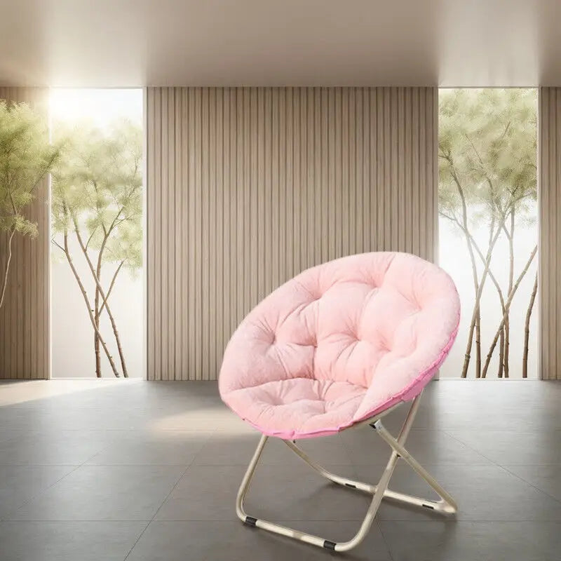 Ljustra Comfortable Faux Fur Saucer Chair Folding Lounge Chair Moon Shape