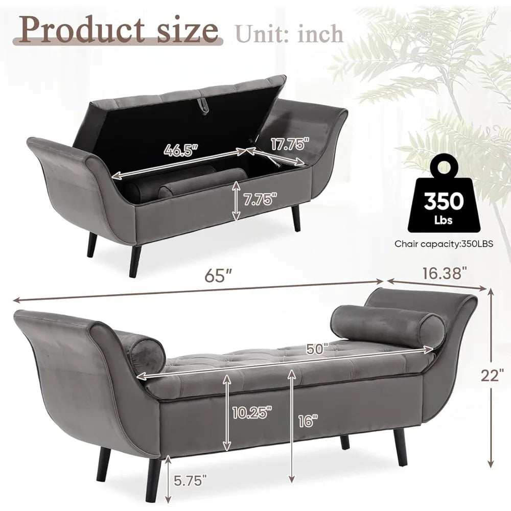 65 Inch Velvet Tufted Storage Bench Ottoman for Bedroom Entryway