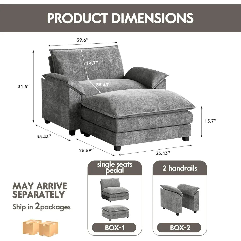 Ljustra 40" Modular Sectional Sofa Couch with Reversible Ottoman