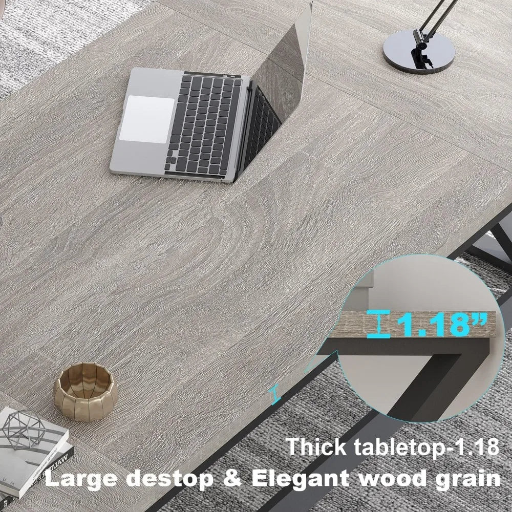 Modern Long Office Desk Large Wood Metal Computer Industrial Workstation