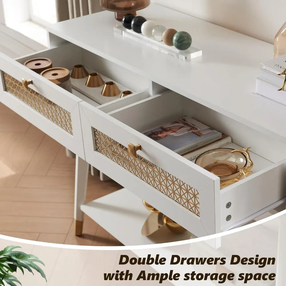 Mid Century Modern Console Table 2 Drawers Open Shelf Entryway Living Room