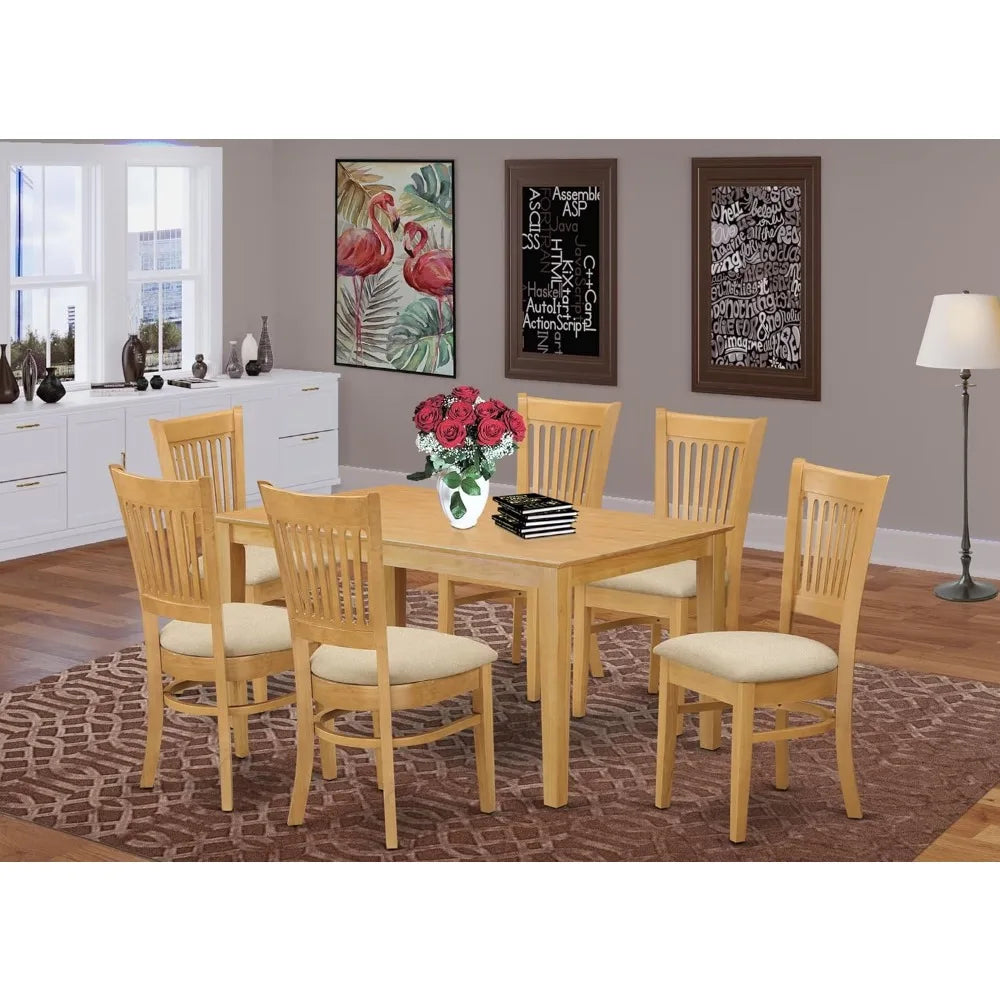 Ljustra 7 Piece Dining Table Set Rectangular Wooden Table 6 Chairs