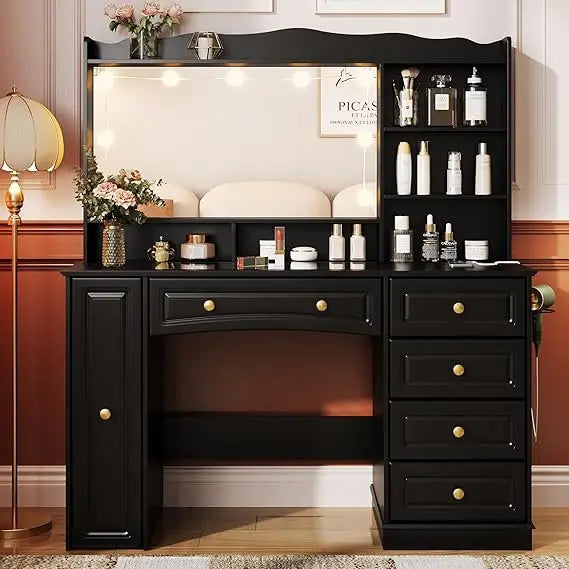 Makeup Vanity with Mirror and Lights Large Black Dressing Table