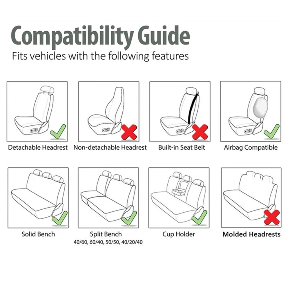 SEAMETAL 5-Seat Car Seat Cover Set Breathable PU Leather Airbag Compatible