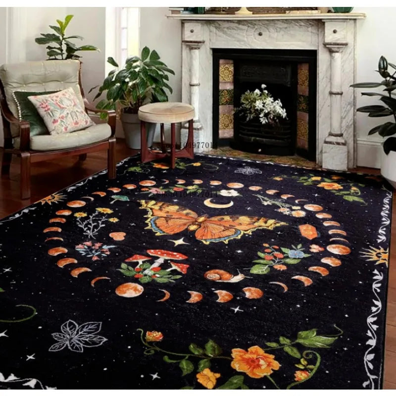 Black Floral Vintage Rug for Dining Room Living Room Kitchen Entrance