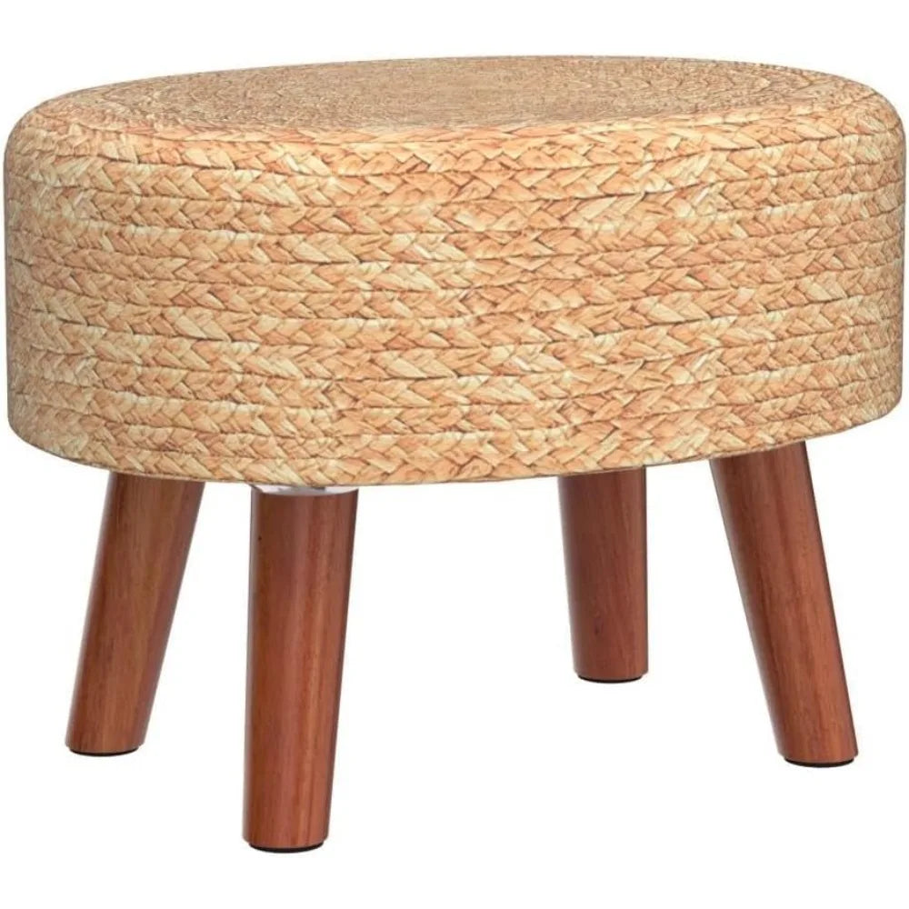 Round Seagrass Ottoman Eco-Friendly Footstool Hand Woven Pouf